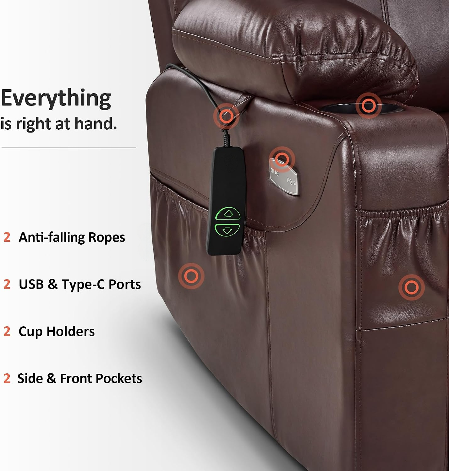 Power Lift Recliner Chair with Heat, Massage & USB Charging