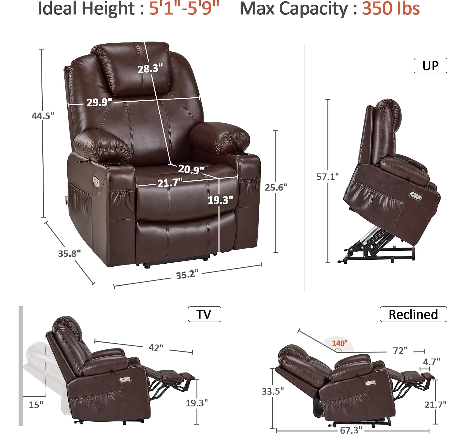 Power Lift Recliner Chair with Heat, Massage & USB Charging