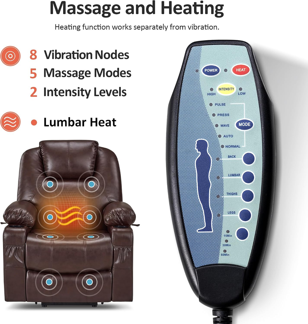 Power Lift Recliner Chair with Heat, Massage & USB Charging