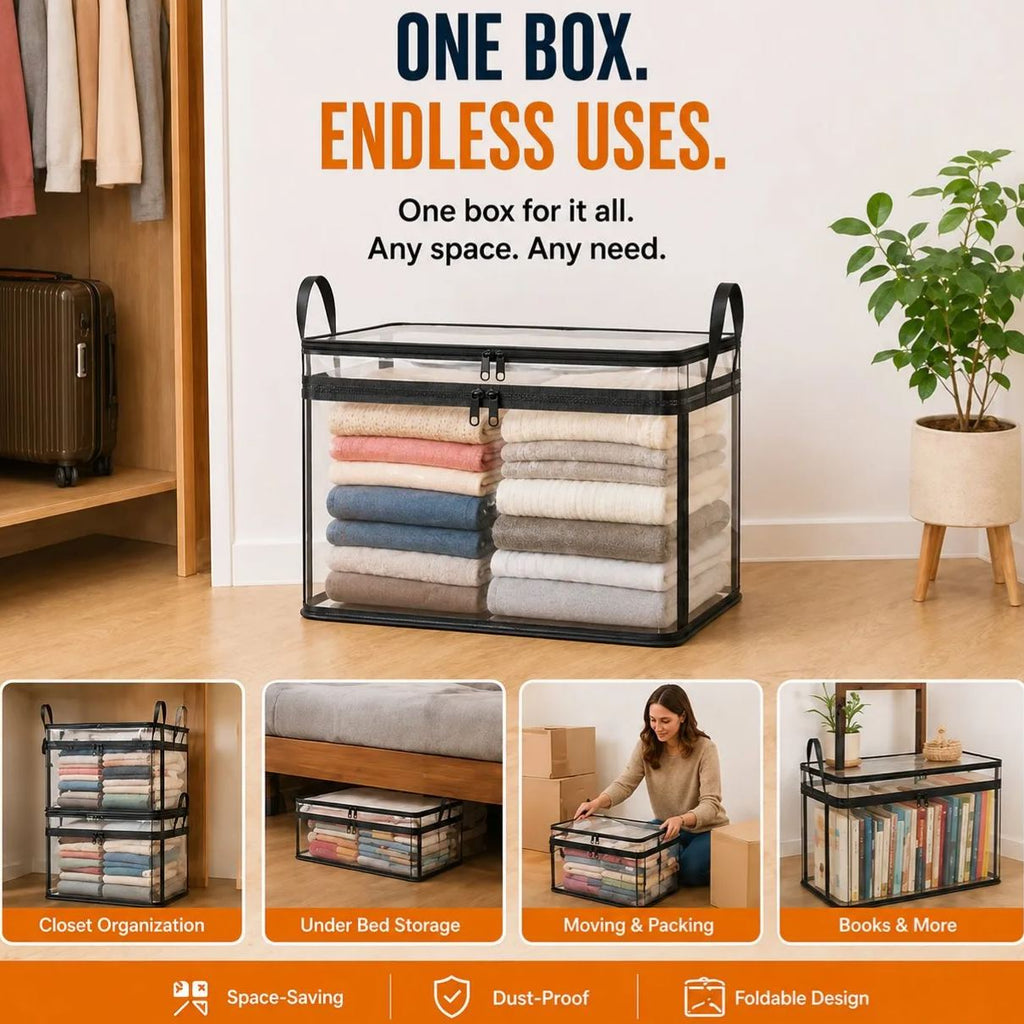 🔥Last Day 49% OFF📦Portable Large Heavy-Duty Thick Plastic Clear Storage Box with Hinged Lid | Home, Travel & Camping