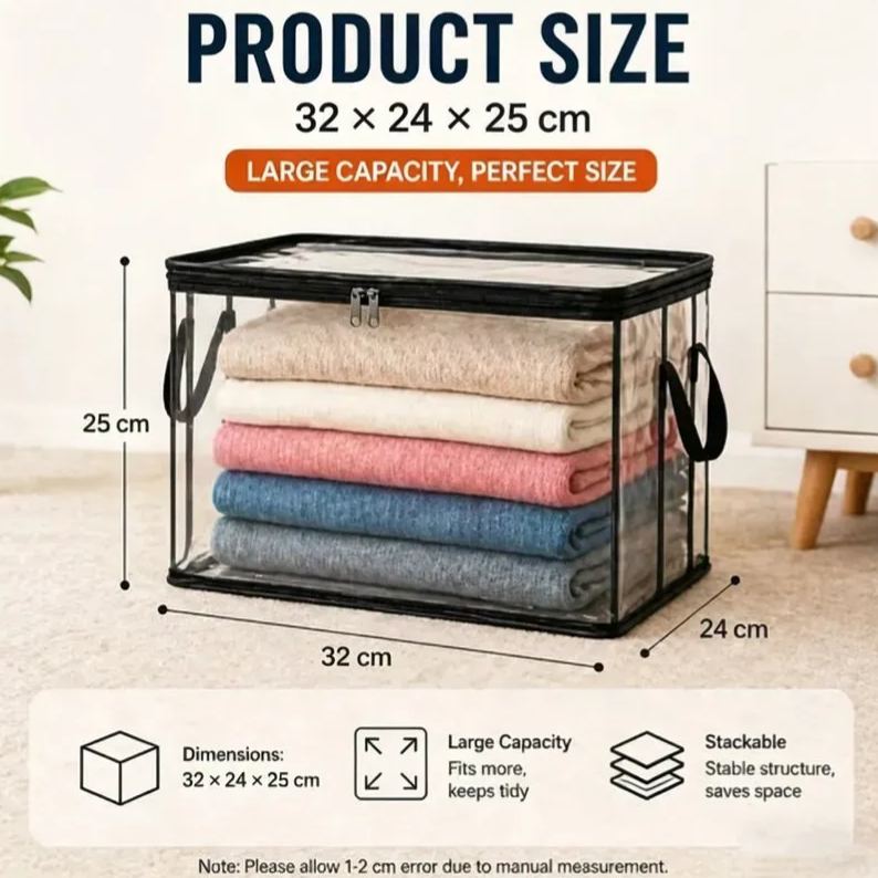 🔥Last Day 49% OFF📦Portable Large Heavy-Duty Thick Plastic Clear Storage Box with Hinged Lid | Home, Travel & Camping